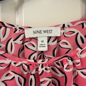Nine West Pink and Black Leaf Print Top